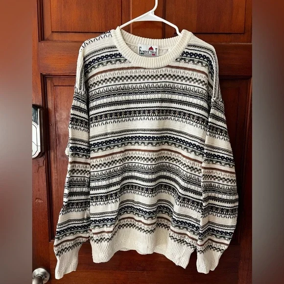 Vintage Florence Tricot Knit Sweater L — Cosby Style / 90s Textured Pattern